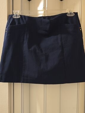 Attyre Navy Mini Skort with Gold Studs And Front Pockets